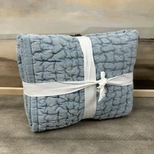 Pottery Barn Stonewashed Pick Stitch Cotton Pillow Sham Euro Sky Blue NWOT