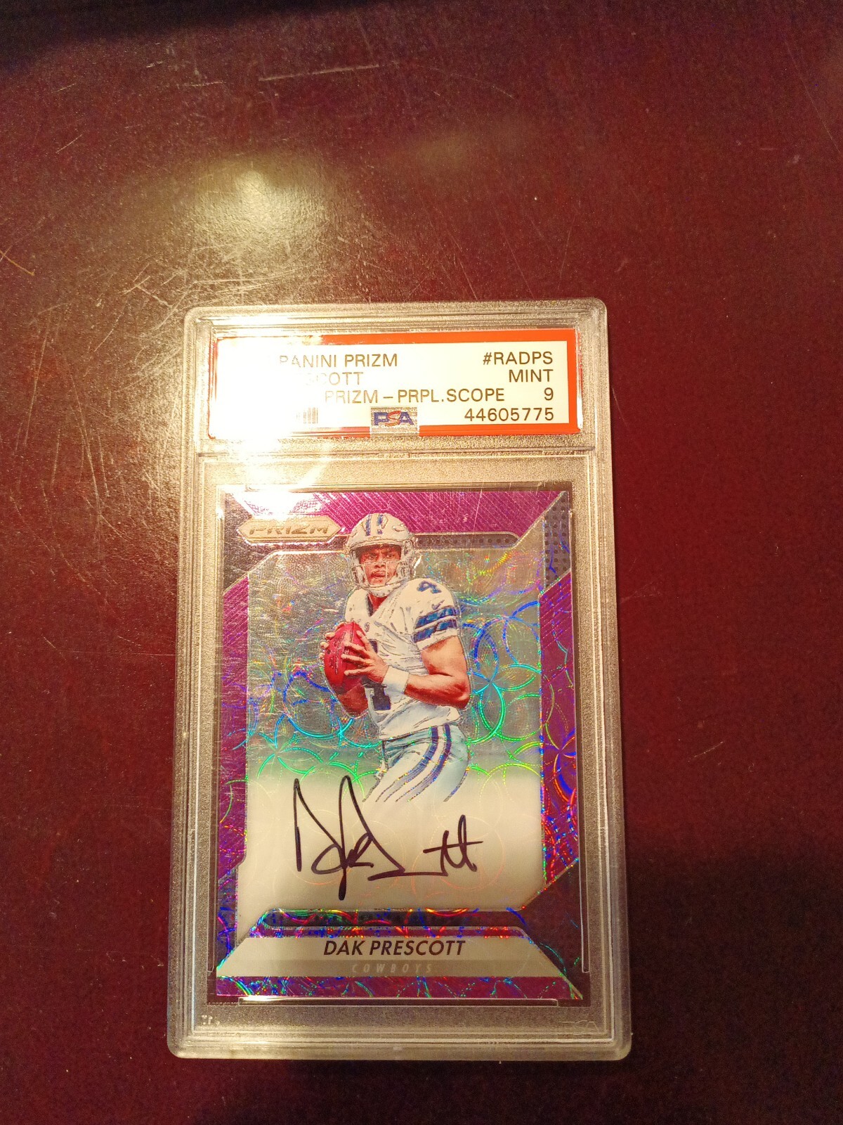 2016 Panini Prizm Purple Scope #RADPS Dak Prescott Auto RC 01/99 (PSA 9)