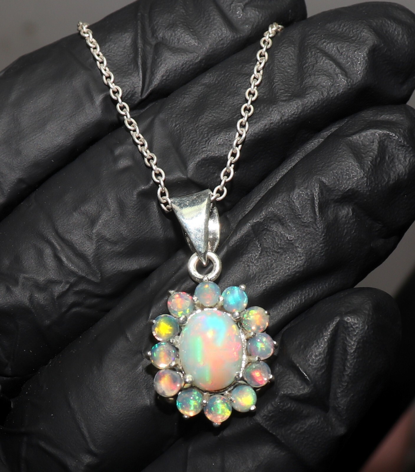 Natural Ethiopian fire opal pendant in sterling silver opal necklace for women