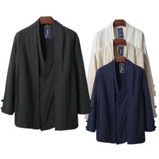 New Mens Cotton Linen Hanfu Cardigan Chinese Style Kung Fu Japanese Robe Coat