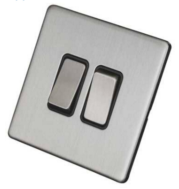 Selectric 10A 2 Gang 2 Way Light Switch Screwless Grey Insert Satin Chrome a42