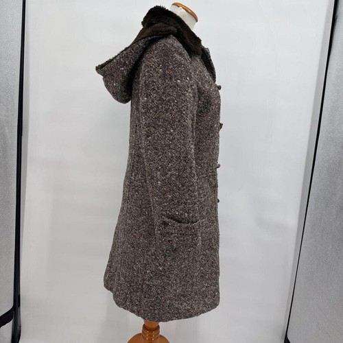 Women's Sterling Darling Vintage Tweed Toggle Faux Shearling Lining Brown Coat S - Picture 2 of 6