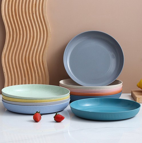6 PACK 9 Inches Wheat Straw Plates, Unbreakable Deep Dinner Plates, Plastic Plat