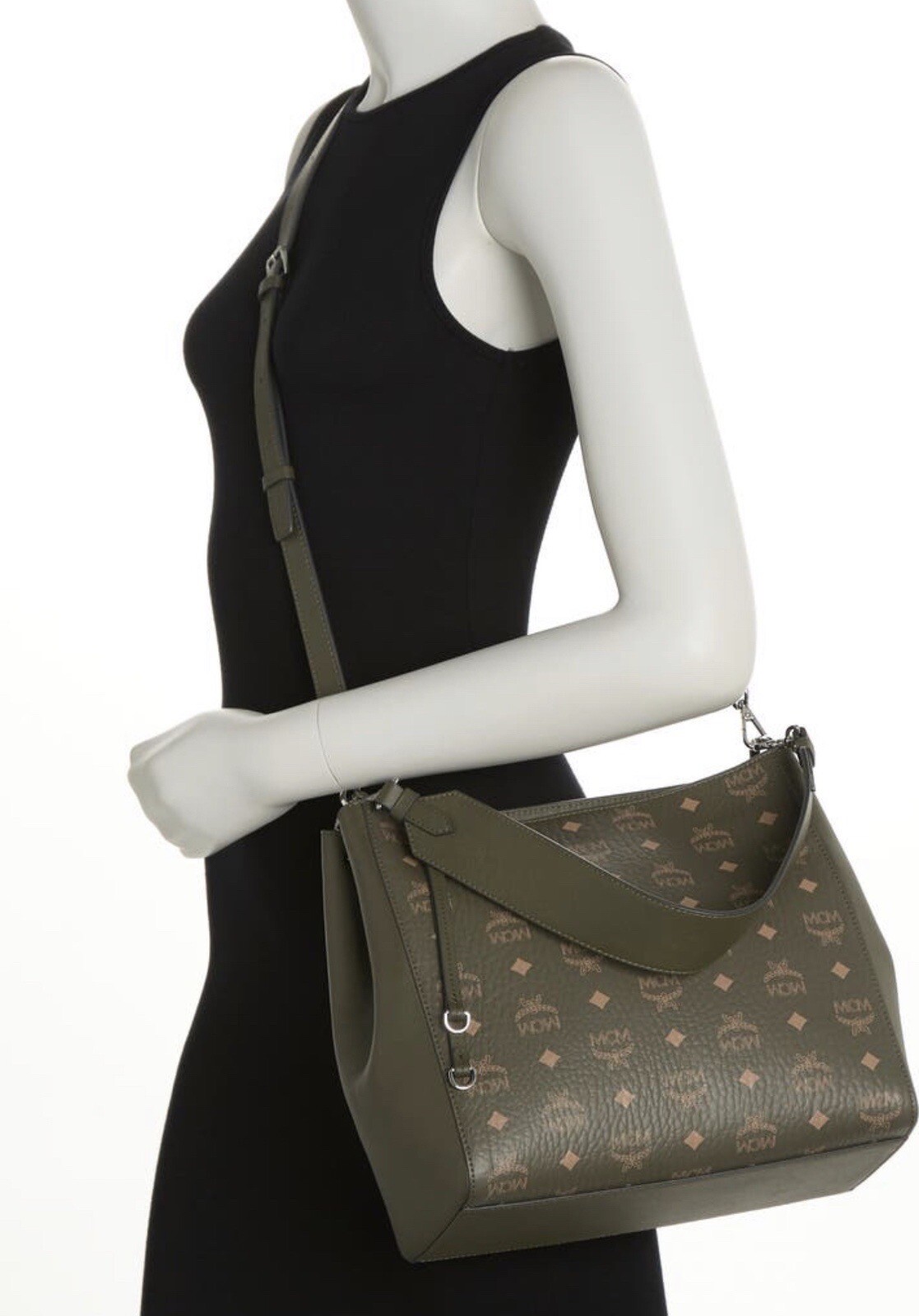 MCM Sea Turtle Green Canvas/Leather Visetos Crossbody Hobo Bag 