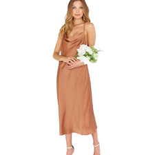 Show Me Your MuMu Verona Cowl Midi Dress Luxe Satin Wedding Rose Gold Size XXS