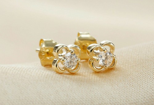 Boucles D'oreilles Clous En Or 14K Avec Diamants 0,17 Ct - Ronde Brillante, Qualité G SI1