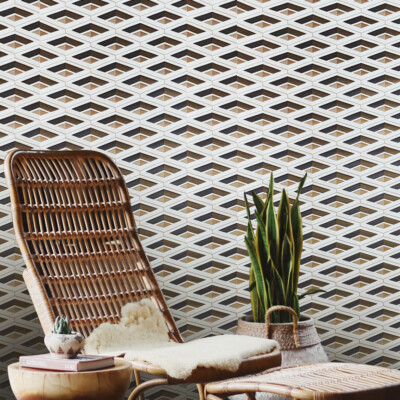 Geometric diamond textured gray Bronze gold metallic off white geo wallpaper 3D