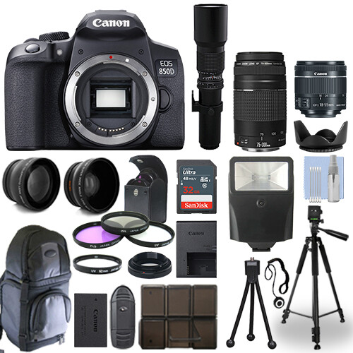 Canon EOS 850D / T8i DSLR Camera + 5 Lens Kit: 18-55mm + 75-300mm