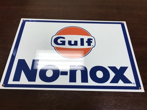 Gulf advertising gasoline oil sign vintage baked large 12x18 inch
