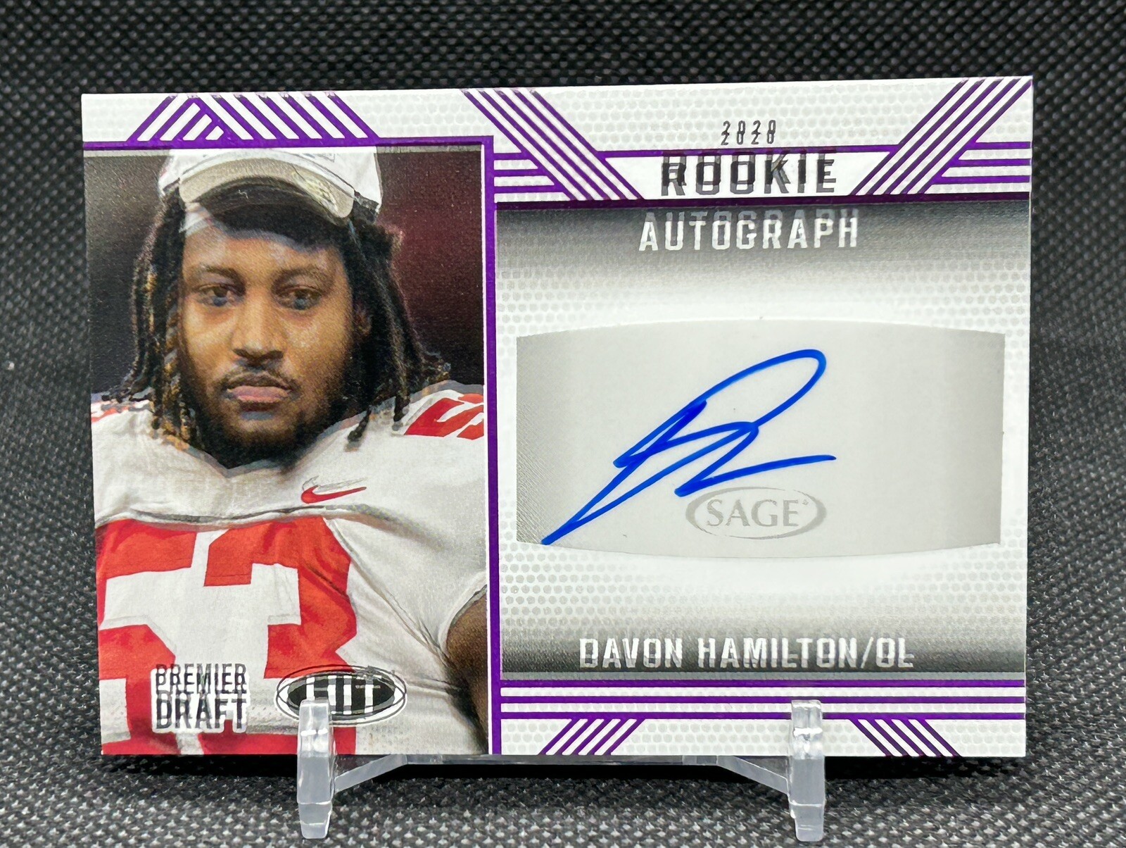 Davon Hamilton 2020 Sage HIT Premier Autograph Rookie Purple Printing Error #A28