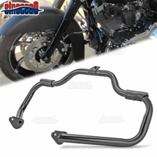 Black Front Mustache Engine Guard Highway Crash Bar Fit For Harley Touring 97-08
