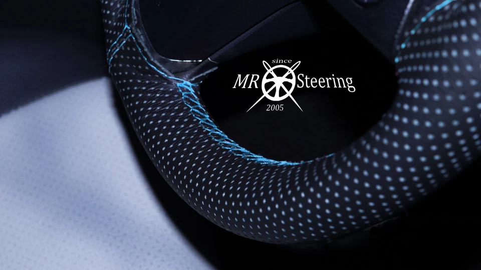 PARA MAZDA MPV 99+ CUBIERTA VOLANTE CUERO PERFORADO AZUL CLARO DOBLE PUNTADA Foto 2 de 4