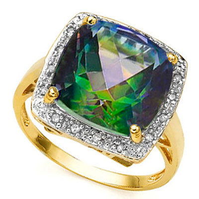 SCHÖNER 7,11 CTW ECHTER DIAMANT & GRÜNER MYSTISCHER EDELSTEIN 925 STERLING SILBER RING