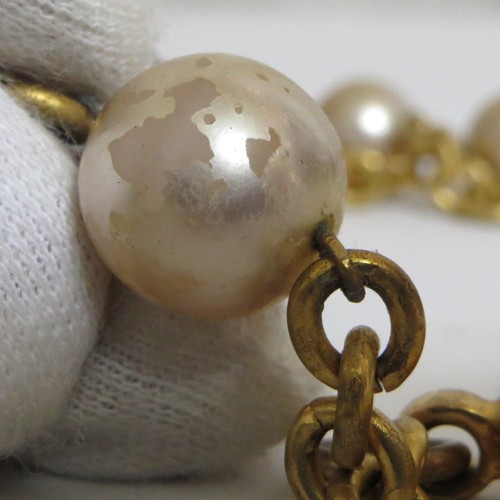 Auth Vintage Celine Faux Pearls Long Necklace Chain Belt Goldtone 90cm/35.4" in - Picture 8 of 24