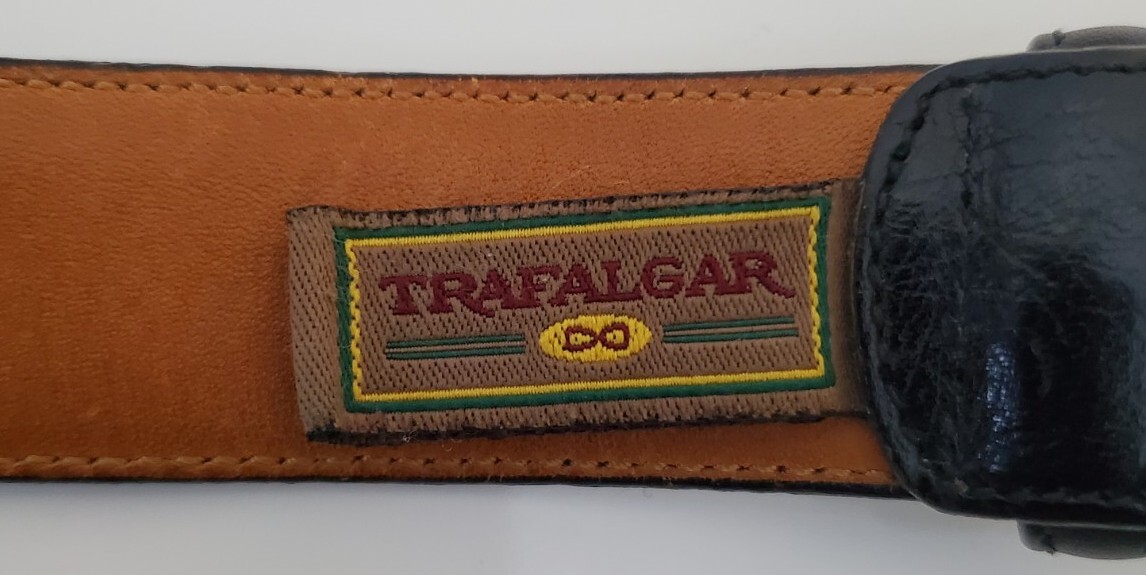 Ceinture Homme Vintage Trafalgar En Cuir Noir - Taille 36 Pouces - Boucle Laiton Doré - Fabriquée En Italie