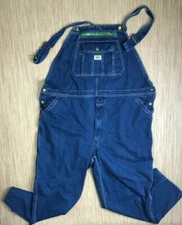 Vintage Liberty Denim Bib Overall Pants Men's Size 46x30 Green Stitch Dark Wash