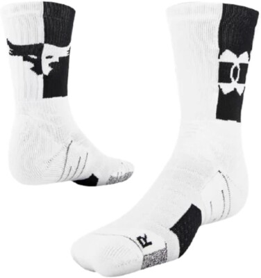 Under Armour UA Project Rock Playmaker Trainig Crew Socks Black/White Size 7-8.5