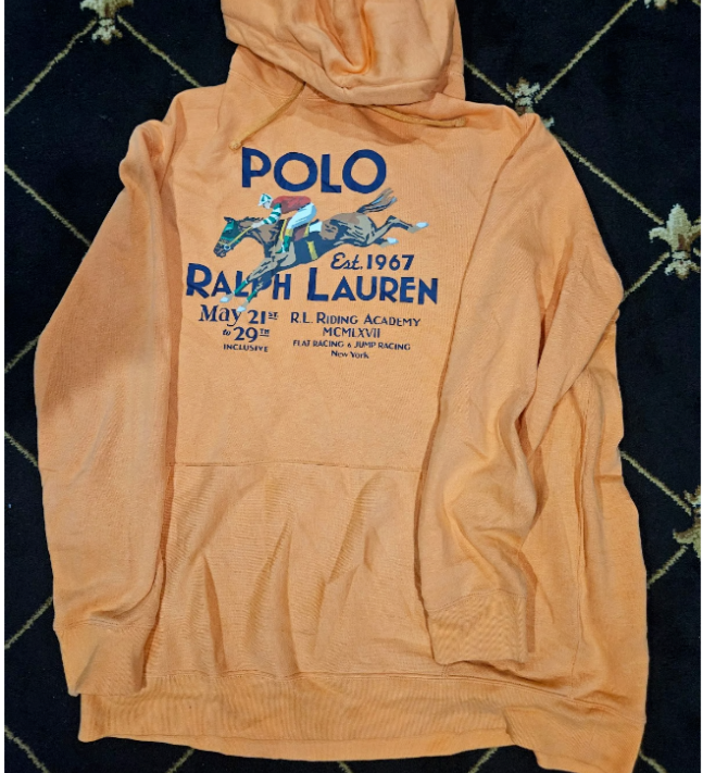 Polo Ralph Lauren Uomo Pony Grafica Felpa con Cappuccio 1967 Equitazione Accademia Arancione 2XLT