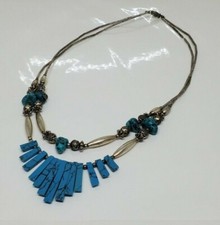 Handmade Silver Tone Turquoise Colored Necklace 18"