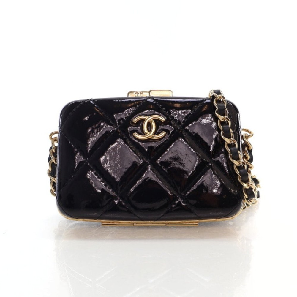 Chanel Vanity Cardholder Black Patent Gold Women's Bag