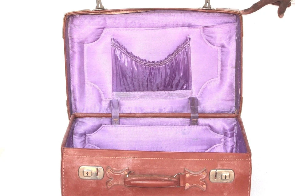 Maleta de viaje de cuero indio antigua vintage decoración del hogar coleccionable Foto 2 de 4