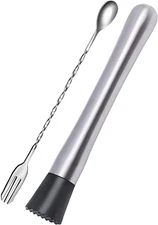 10 Inch Stainless Steel Muddler for Cocktail and 10 Inch Mixing Bar Spoon, 2 Pic