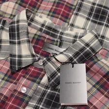 Isabel Marant NWT Marty Button Down Shirt Size XL in Ecru/Red/Black Plaid Cotton