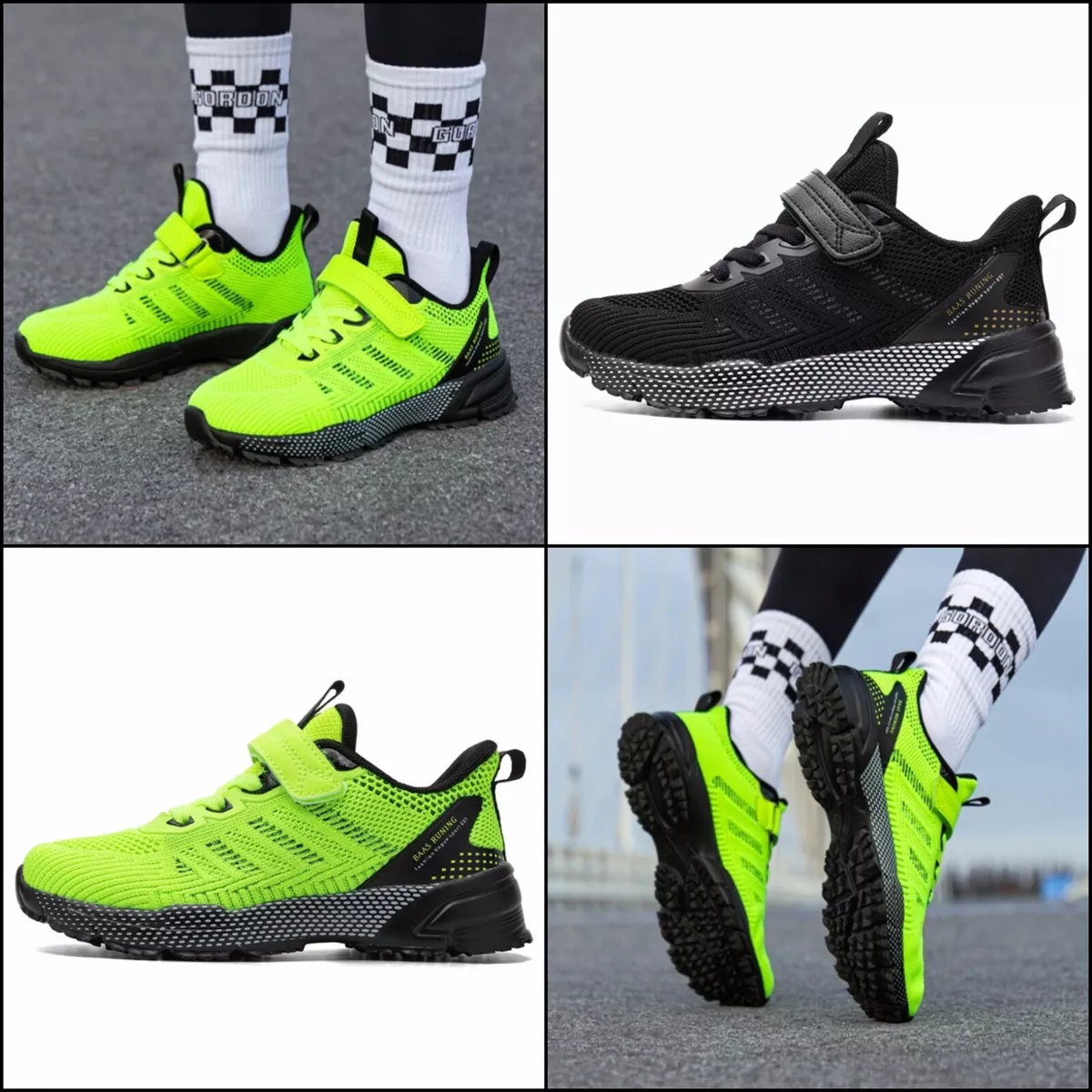 children's basketball boy sneaker shoe black green scratch sport 32 33 34  35 36