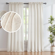 Semi Sheer Linen Curtains Natural 84inch Length Country Falx Blend Curtains f...