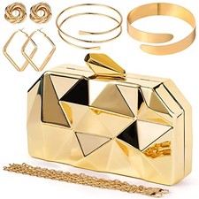 5 Pcs Clutch Purse for Women Evening Prom Purses Metallic Handbag for Gold