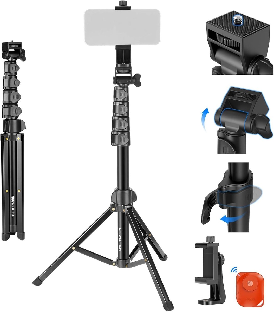 NEEWER Basic Telefonstativ für iPhone und Kamera mit Fernbedienung und Telefonhalter, 66 Zoll Selfie Stick aus Metall, Reise Vlog Handystänr 44 NEEWER Basic Telefonstativ für iPhone und Kamera mit Fernbedienung und Telefonhalter, 66 Zoll Selfie Stick aus Metall, Reise Vlog Handystänr 44