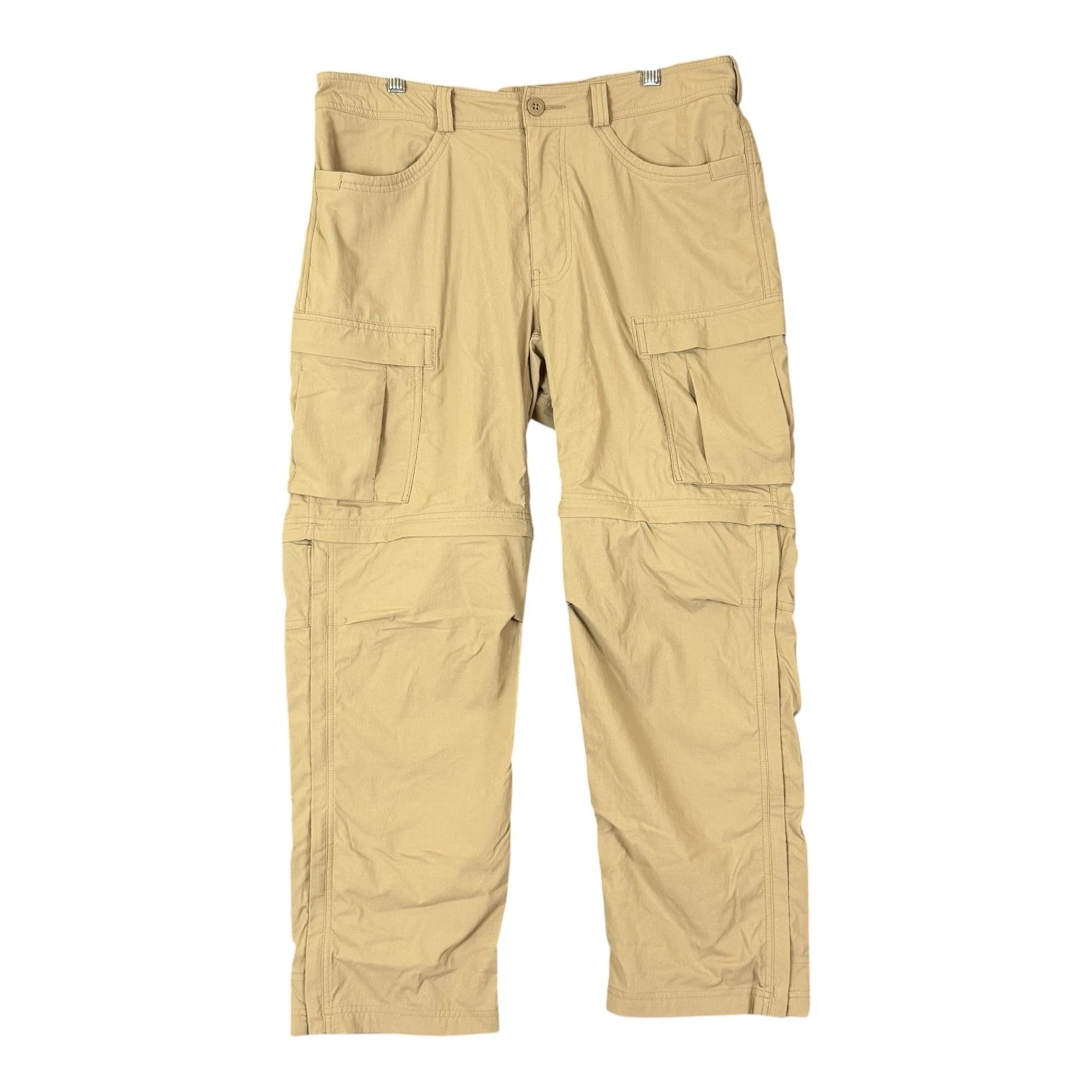 REI Convertible Pants Men 36x28 Zip Off Cargo Hiking Nylon Tan Ankle Zip
