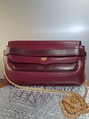 Must de Cartier Burgundy Leather Clutch Bag Gold Chain Crossbody 28cm 16cm