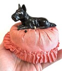 Vintage / Antique Pin Cushion Scottish Terrier Dog Scottie Black & Pink - Read