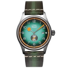 UMF Ruhla Herrenuhr Titan Saphirglas Datum Leder Grün 42mm 1134-4