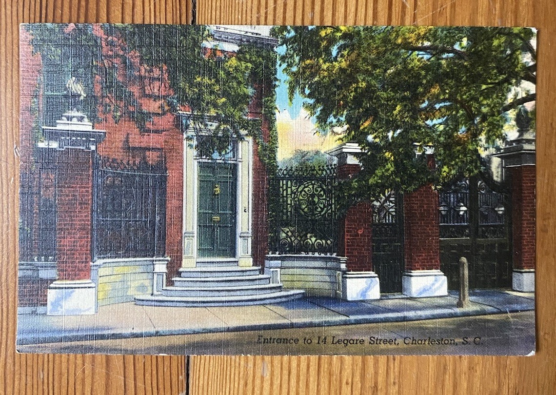 Vintage 20s Postcard Entrance To 14 Legare Street, Charleston S.C.