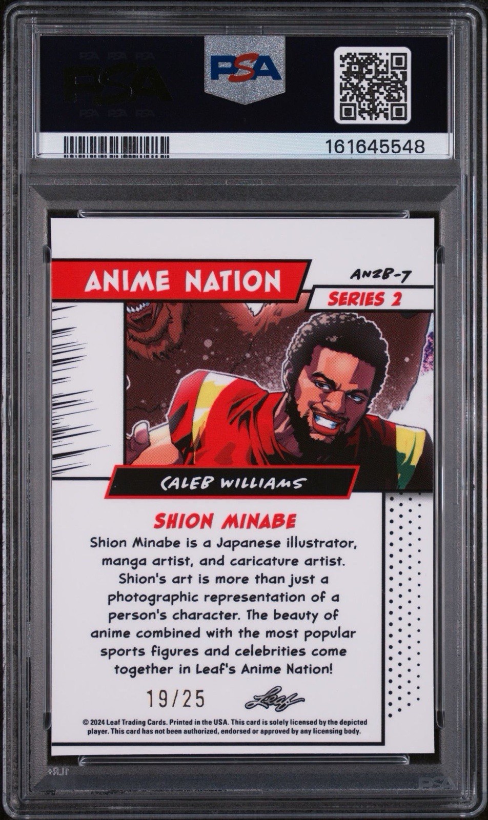2024 Leaf Web Exclusives Caleb Williams Anime Nation Series 2 Red /25 PSA 9 RC view 2