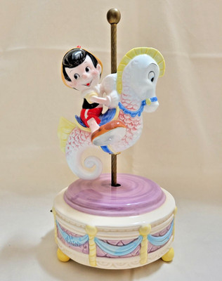 Disney Pinocchio on Seahorse Carousel Porcelain Music Box by Schmid
