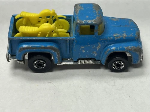 Vintage 1973 Hot Wheels Blue Metallic Flames Truck With Motorcycles Malaysia L13