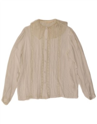 Vintage Damen Shirt Bluse UK 14 Medium Off White Blumen Viskose BM04