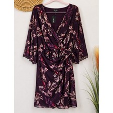 City Chic NEW Opulent Vine Plum Purple Floral Faux Wrap Knee Length Dress SZ 14