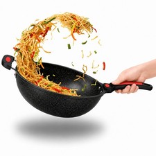 30/32cm Nonstick Wok Stir Fry Chinese Wok Handles Induction Gas Hobs