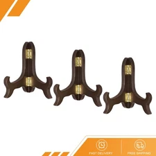 3pack 4" Easel Plate Holder Wooden Folding Display Stand Brown for Picture Frame