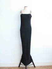 Gucci by Tom Ford Spring 1998 Black Viscose Dress Metal Buckle Leather Straps