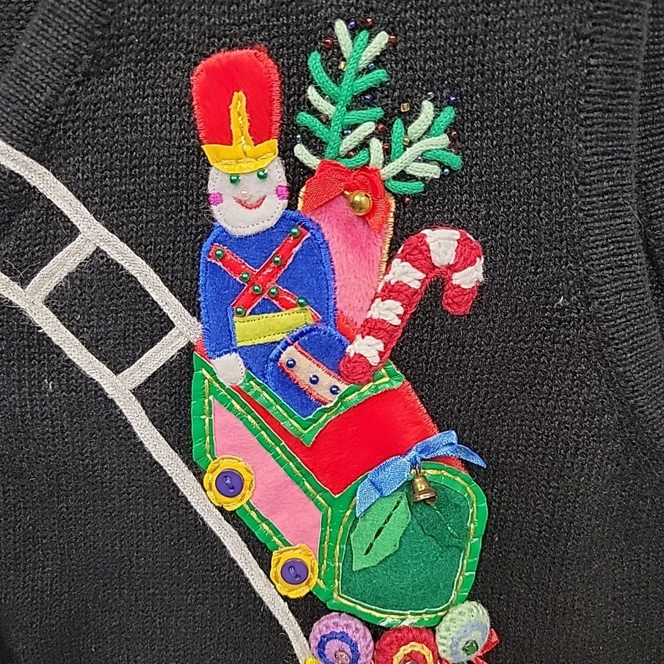 QUACKER FACTORY Womens 1X Cardigan Sweater Vest Black Ugly Christmas Santa NEW - Image 4 of 4