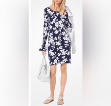 Michael Kors Navy Blue With White Floral Print Dress...