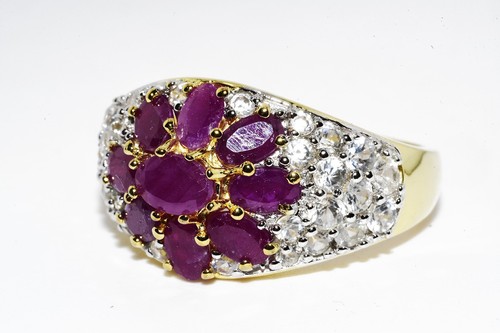 $395 .925 Sterling Silver 2.30CT Natural Ruby & Topaz Cluster Ring Size 10.25 - Picture 2 of 7
