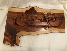 Hand Etched Carved Wood Art Wall Hanging One of A Kind Signed