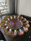Deviled Egg Plate Indiana  Carnival Glass Vintage Iridescent Amber Hobnail 11"