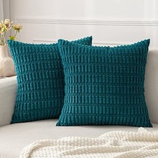 Pack of Corduroy Decorative Throw Pillow Covers 18" x 18" Pack of 2 2 Teal